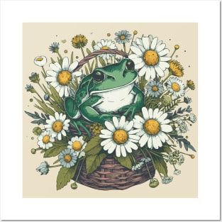 Cottagecore Frog in a Basket Posters and Art